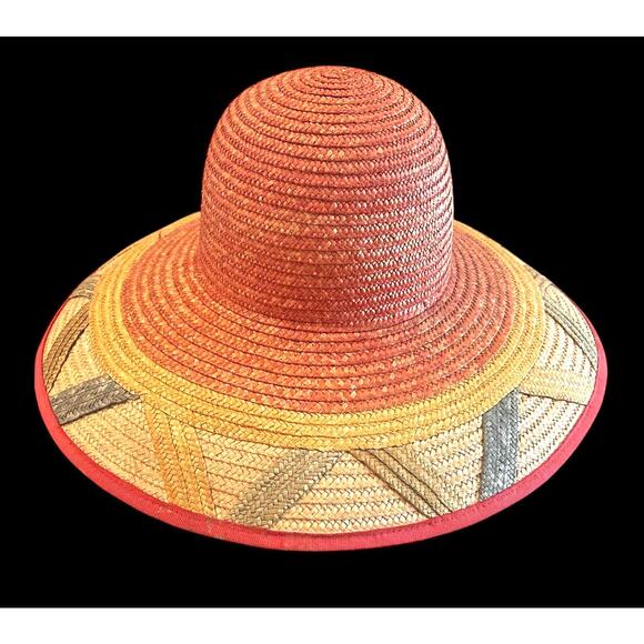 Vintage 80s Liz Claiborne Wide-Brim Straw Hat Classic Summer Sun Hat Made Italy! - Picture 5 of 8